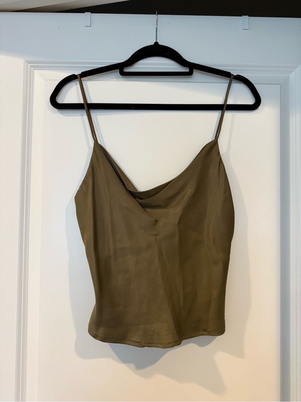 Zara Olive Satin Cowl Neck Camisole Top